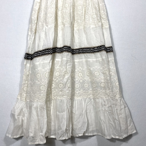 Ivory Boho Tiered Maxi Dress Eyelet Detailing 100% Cotton Made in India Size S/M - Picture 5 of 12